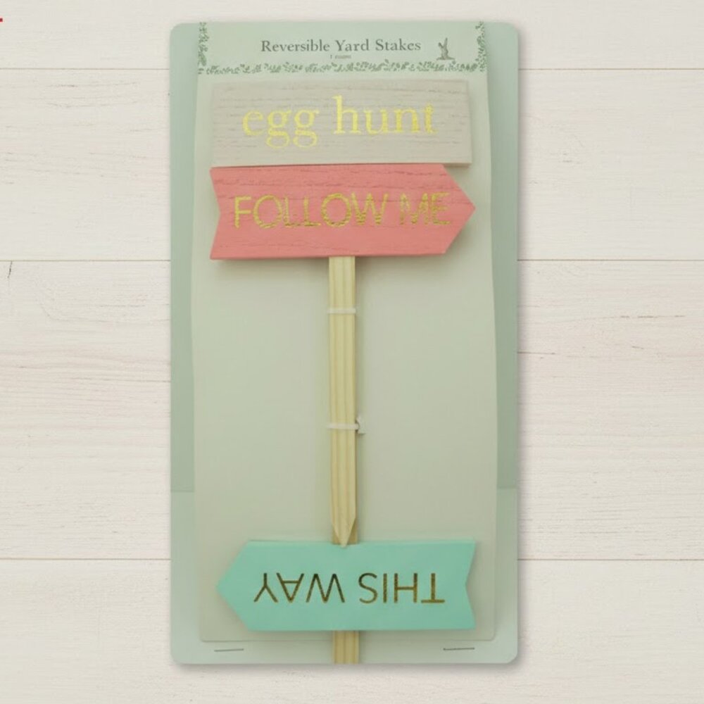 Lot of 2 Reversible Easter Yard Wooden Stakes